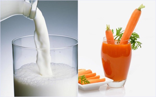 Cách trị mụn bằng sữa tươi không đường và nước cà rốt